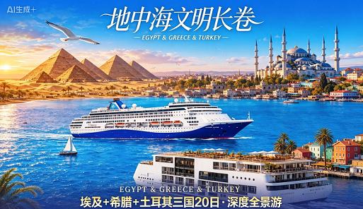 埃及+希腊+土耳其三国20日游 深度全景 全含餐 星瀚邮轮+尼罗河五星河轮 